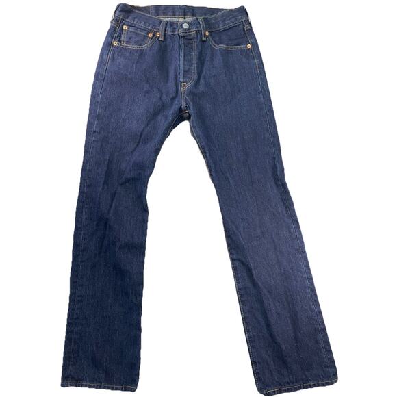 Levis 501 Jeans Mens 30x30 Blue Dark Wash Cotton Straight Fit Denim Button Fly - Picture 1 of 7